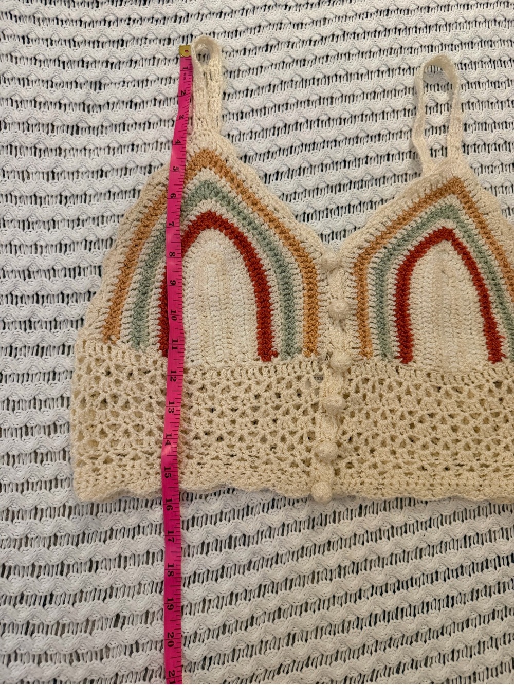 POL Crochet Boho Crop Top Bralette Cream Multicolor Striped Festival Tank Size M - Picture 9 of 10